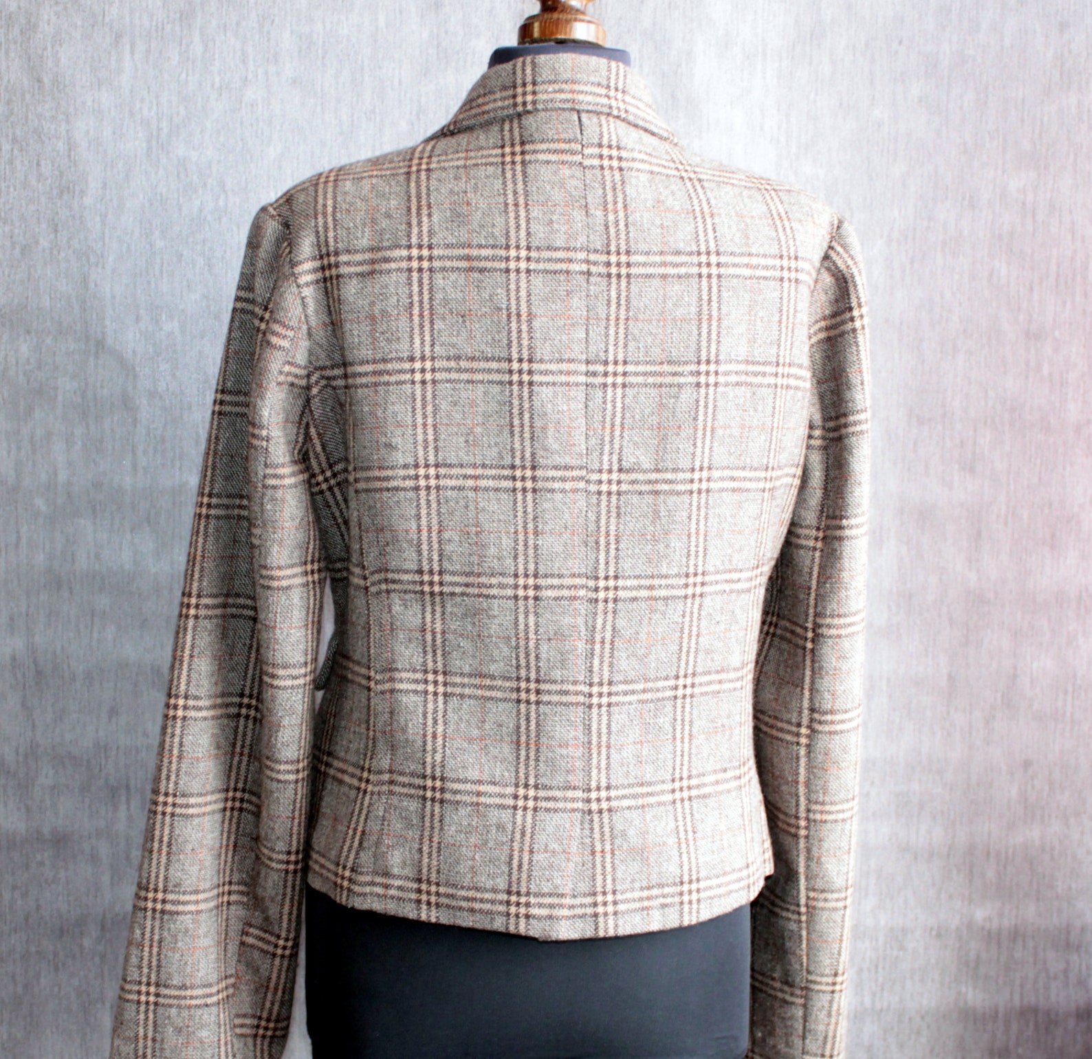 Brown plaid cropped blazer women Vintage brown wool jacket Etsy
