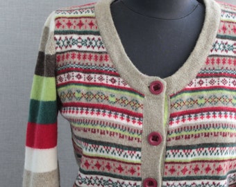 cardigan en laine à rayures vintage taille M Pull géométrique en tricot lumineux de l'an 2000 vêtements femme