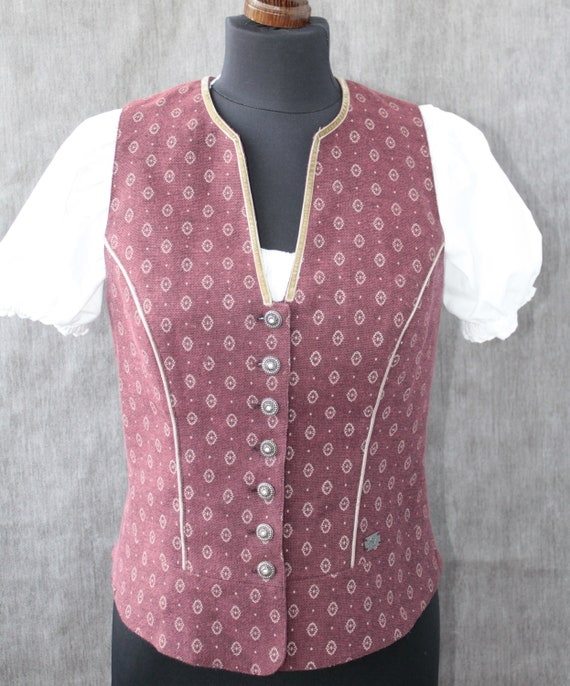 Vintage red wine dirndl vest Trachten waistcoat f… - image 5