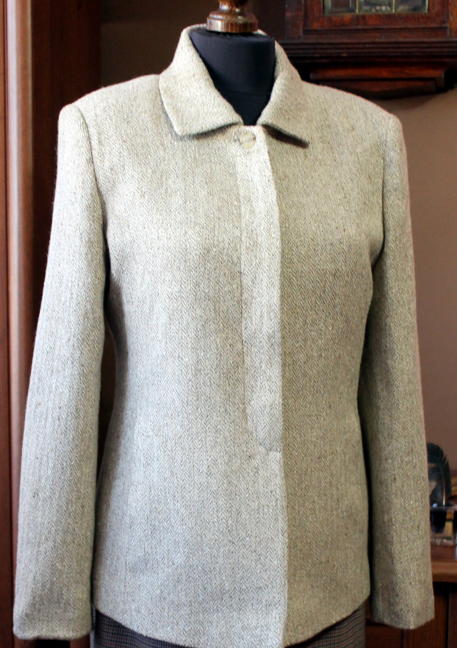 Vintage beige tweed blazer Wool autumn jacket Dark academia | Etsy