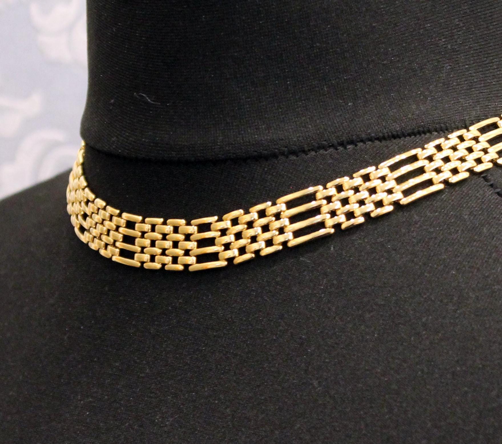 Vintage Brick Chain Panther Link Necklace Signed Napier Choker