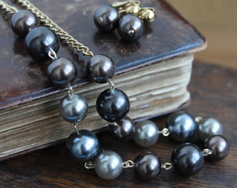 Vintage grey pearl choker Sarah Coventry necklace set Retro jewelry gift idea for wife