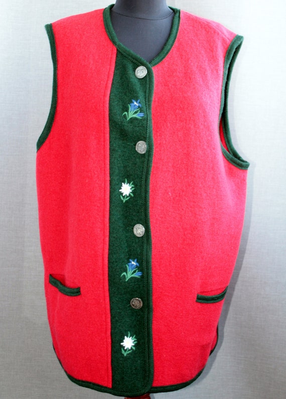 Vintage embroidered dirndl vest size XL Red green… - image 2