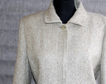 Vintage white tweed jacket women Wool blazer 90s Dark academia clothing