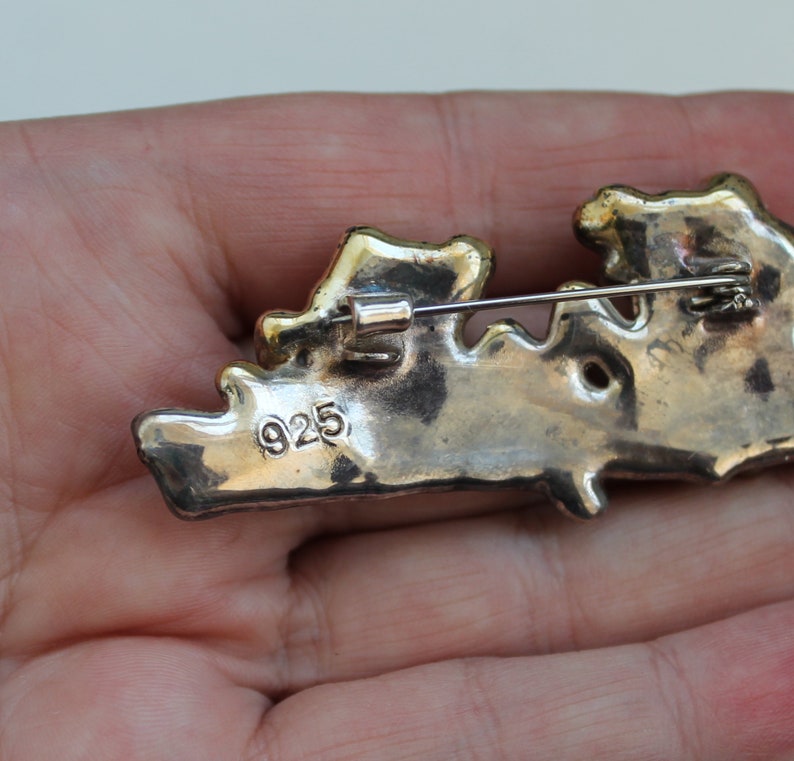 Broche de dos ranas de plata de ley vintage, regalo de joyería Goblincore para amigos, pin de figura animal imagen 9