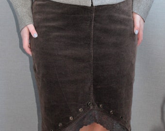 Jupe vintage marron en velours côtelé avec dentelle taille L Jupes western pour femme Vêtements Cottagecore