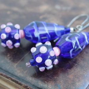 Pendientes vintage de cristal de Murano azul eléctrico colgantes, joyería de cristal de Murano, regalo de aniversario de 15 años para esposa