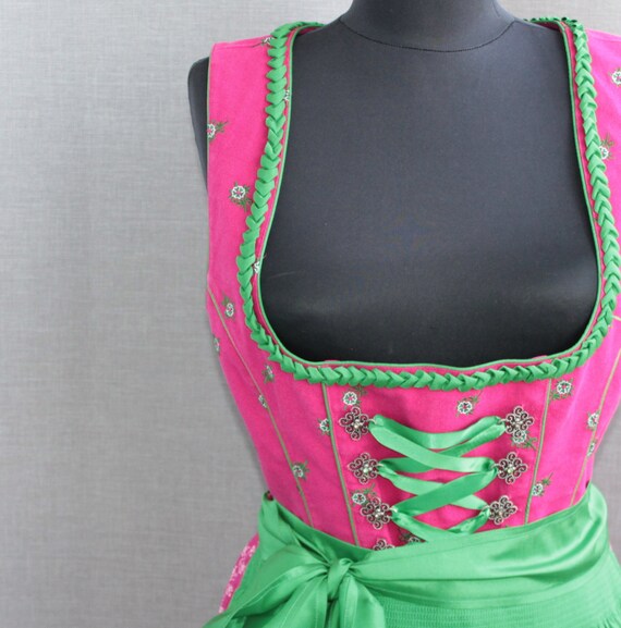 Vintage Bright Pink Green Dirndl Dress Austrian Size 40 L - Etsy