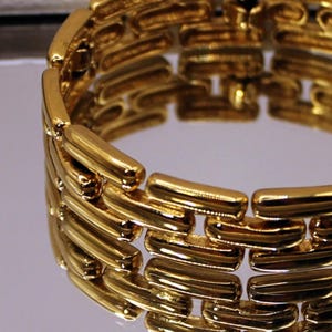 Vintage brick chain panther link bracelet  Brutalist jewelry gift for sister Gold mesh bracelet