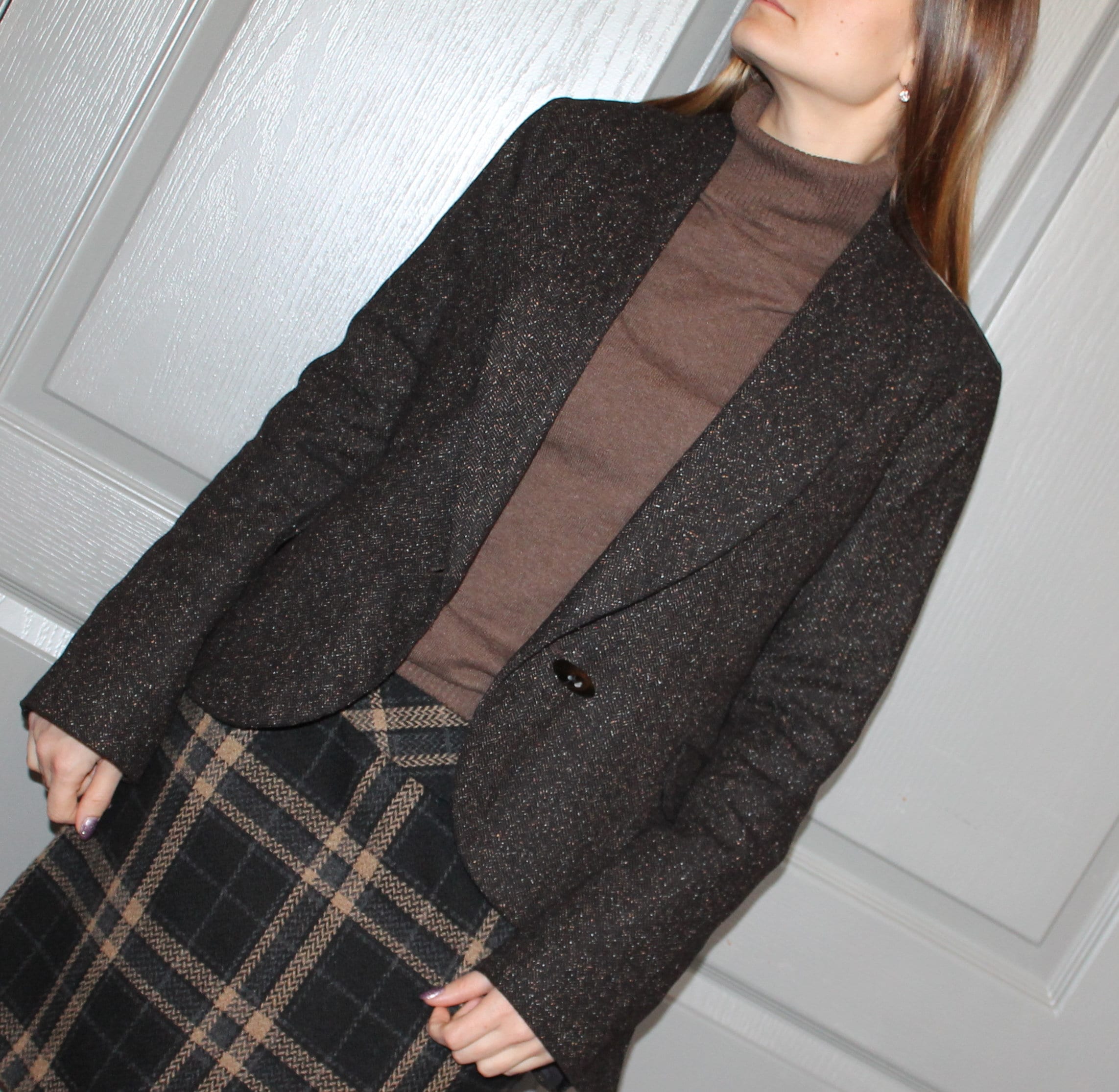 Vintage brown tweed blazer women Dark academia clothing Wool Etsy