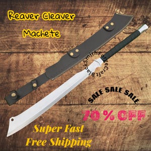 32.5’’ Handcrafted Machete Reaver Cleaver Steel Blade Full Tang, Leather Wrapped Handle With Leather Sheath. Gift For Him/ Birthday Gift