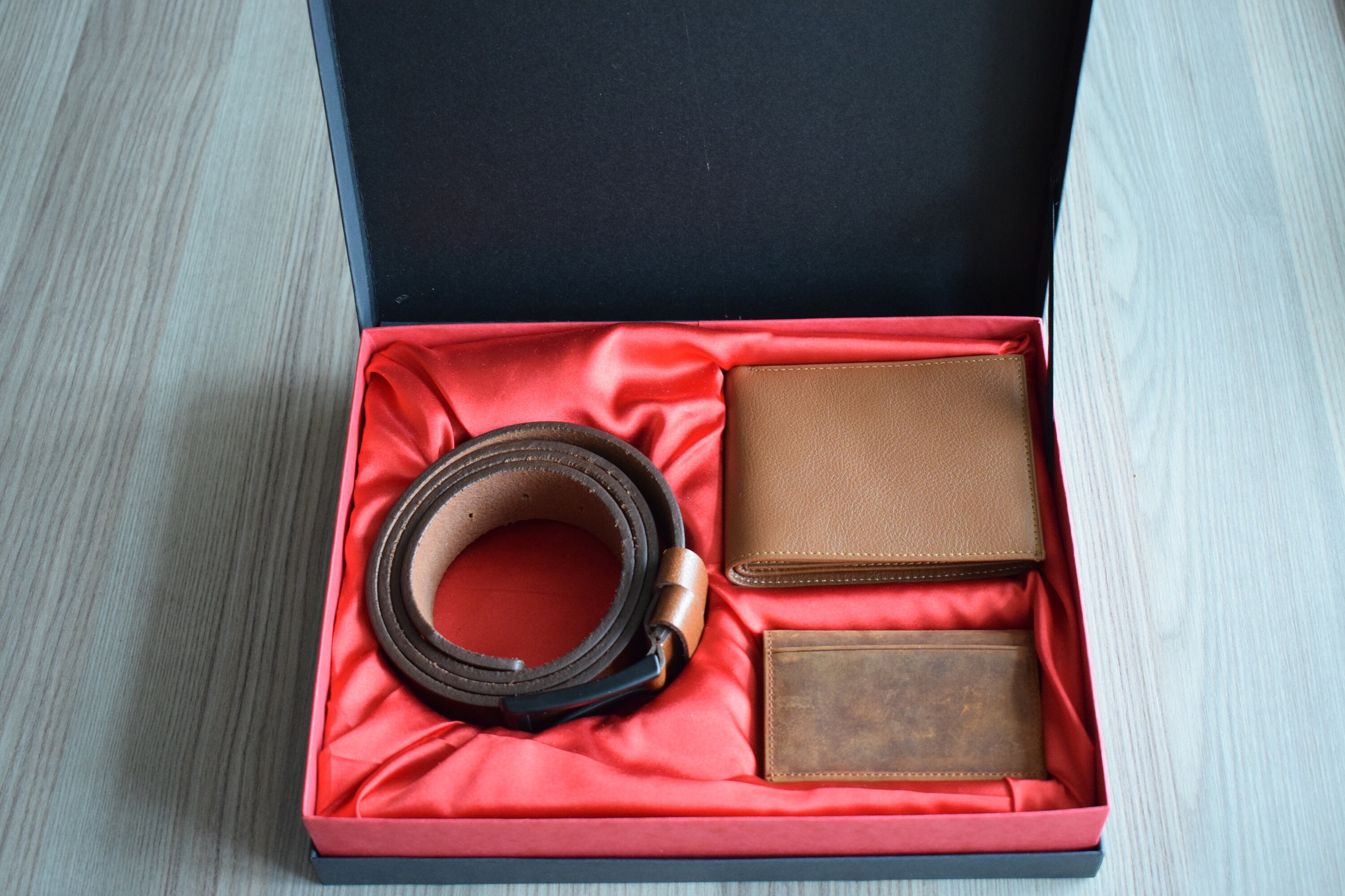 Personalized Leather Wallet Set Gift Box for Him Brown Etsy