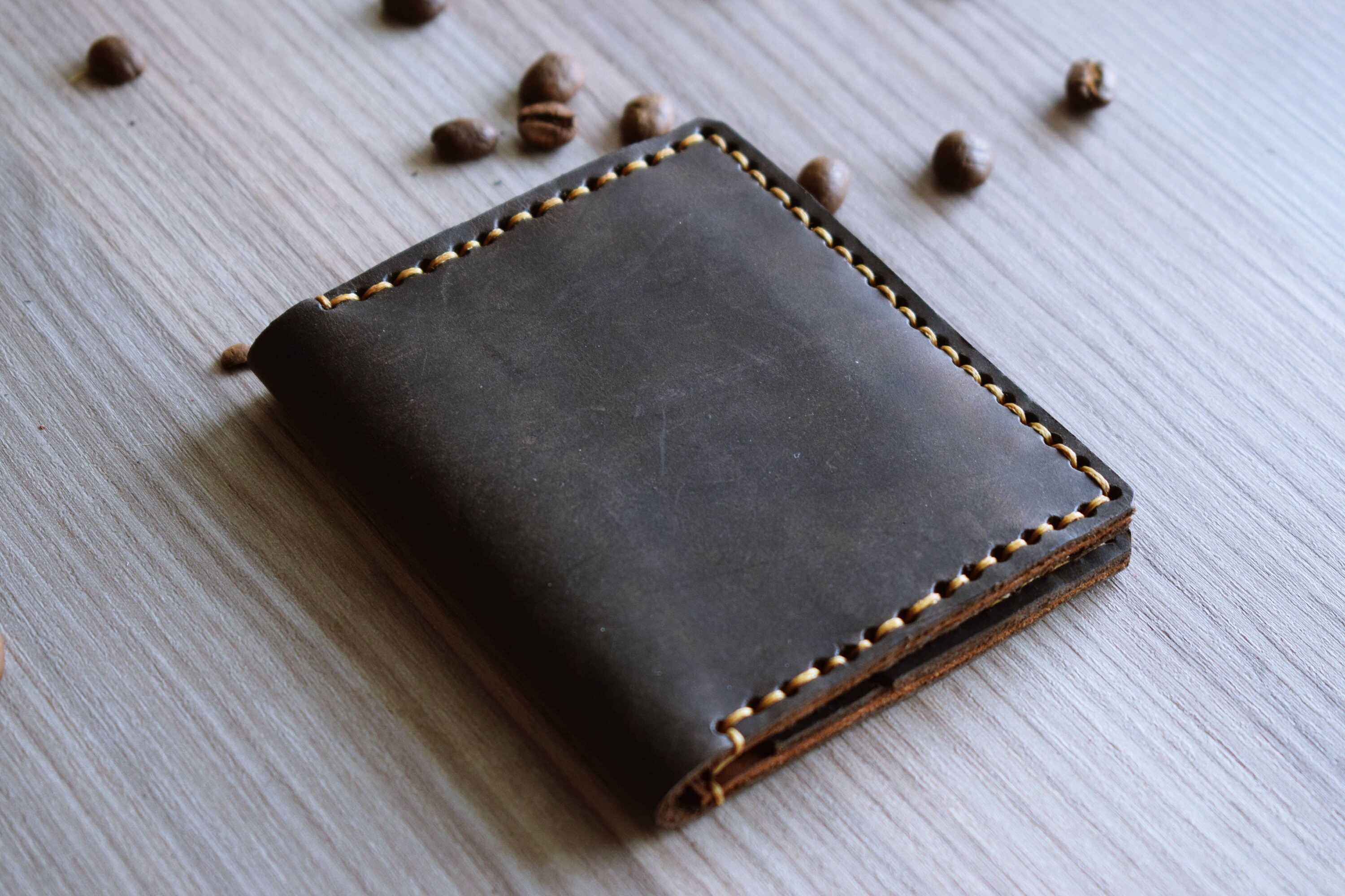 Leather Folding Card Holder for Men Handmade Bifold Credit Etsy