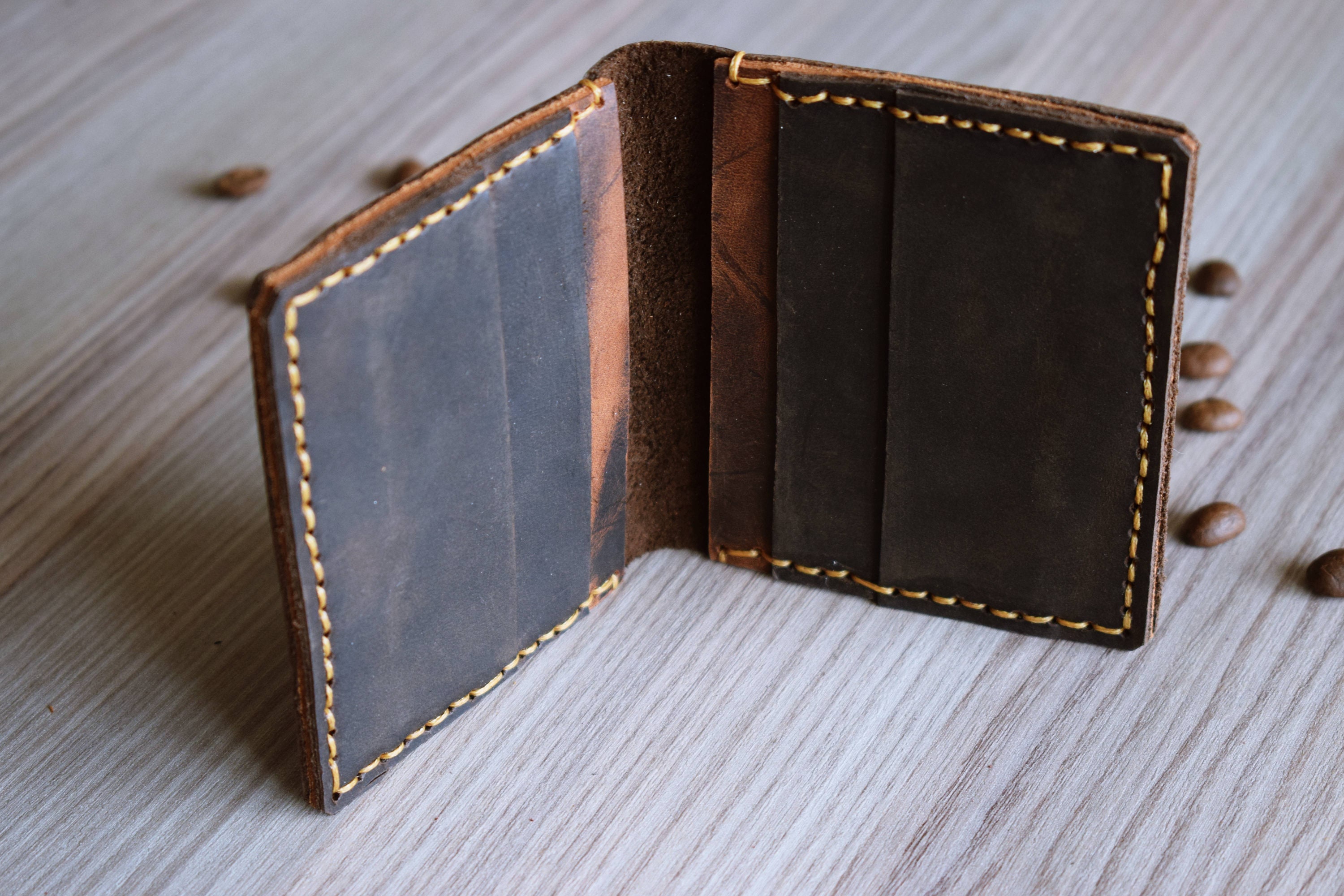 Leather Folding Card Holder for Men Handmade Bifold Credit Etsy