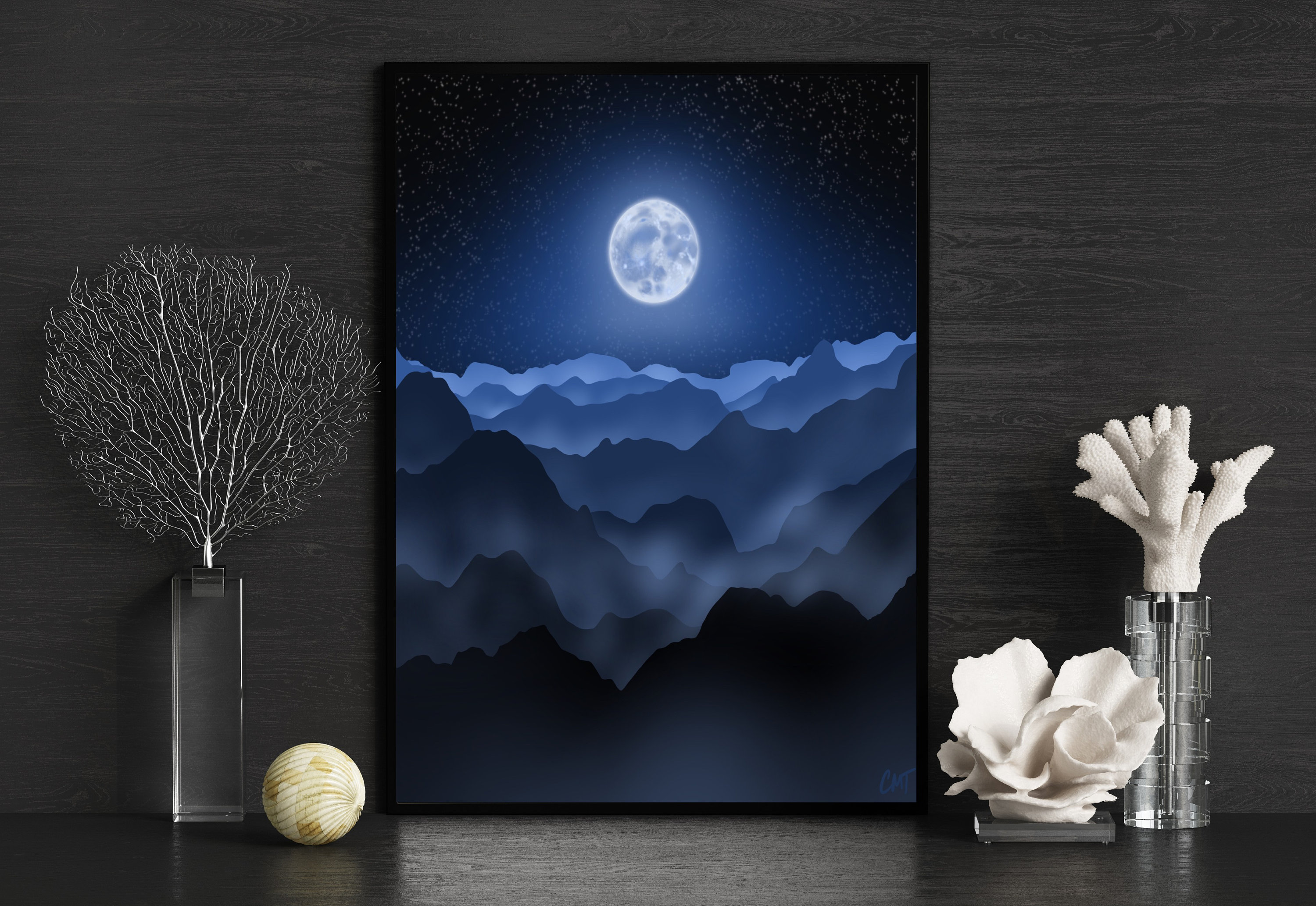 A Sky Full Of Stars Traduction Printable Mountain Landscape Night Sky Full Moon Wall Art | Etsy