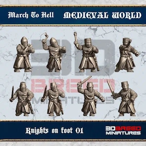 Knights on Foot (x8) | 13th Century Western Europe | Medieval World | 3DBreed Miniatures | 15mm scale
