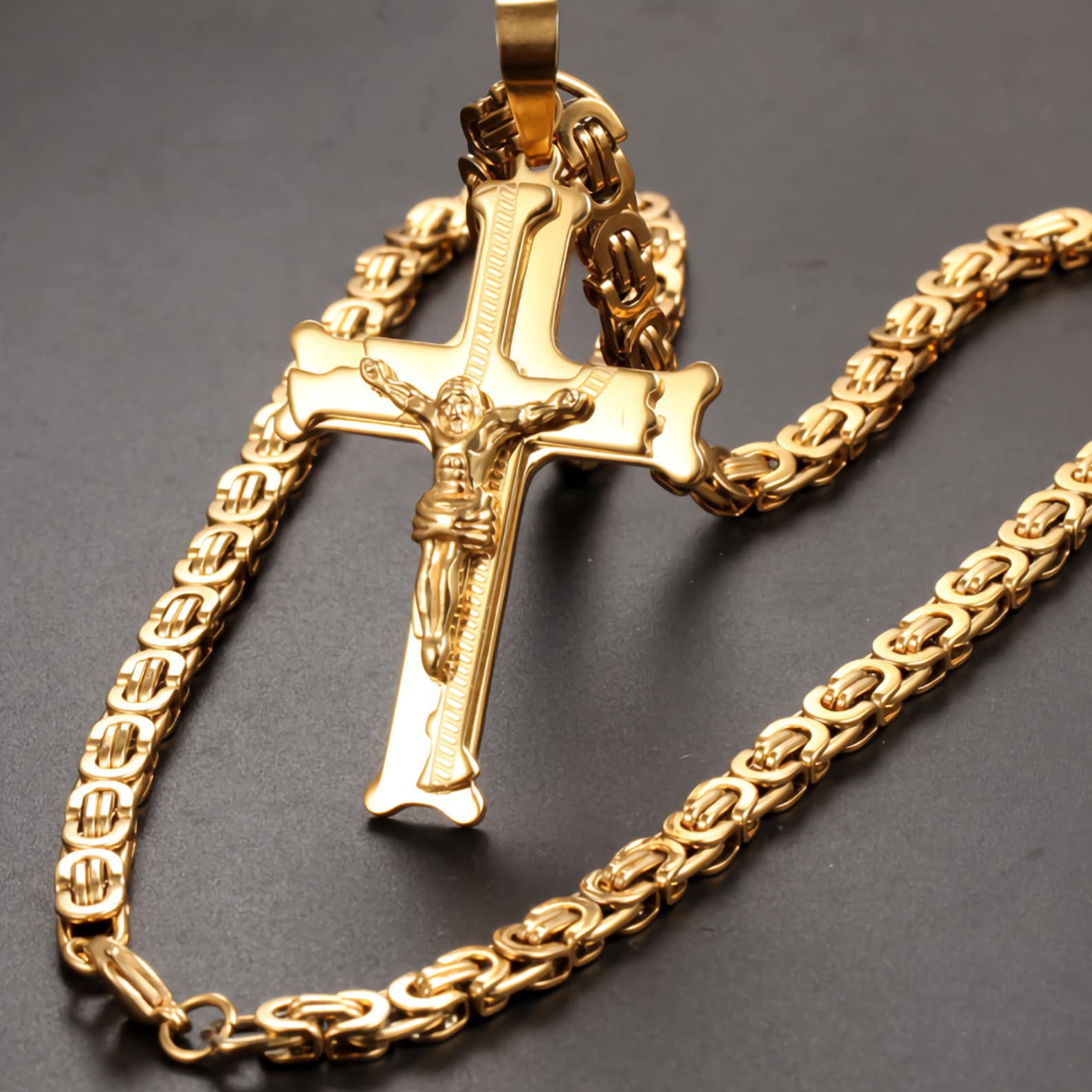 COLLANA A CATENA Con Croce Nera Uomo Donna Ciondolo Crocifisso Di - Foto 6