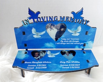 Personalizado, a medida, en memoria amorosa, descansa en el paraíso, bancos conmemorativos.