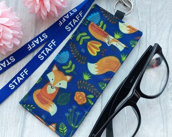 Fox Lanyard Glasses Holder - Handmade from Blue Fox Fabric - Woodland Teacher Lanyard Accessory -  Lanyard Accessory