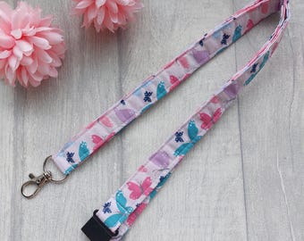 Butterfly Fabric Lanyard - Handmade - Breakaway clasp