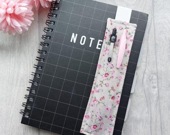 Floral Fabric Pen Holder Bookmark - A5 Journal or Notebook Accessory - Elasticated