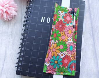 Bright Floral Glasses Holder Bookmark - Wide Bookmark - A5 Planner or Notebook Accessory - Elasticated - Colourful Daisies