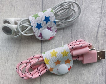 2 x Star Cable Tidies - Cable organisers - Headphone tidy - Charging Cable tidy - USB tidies - Cord Tidy - Rainbow stars White Background