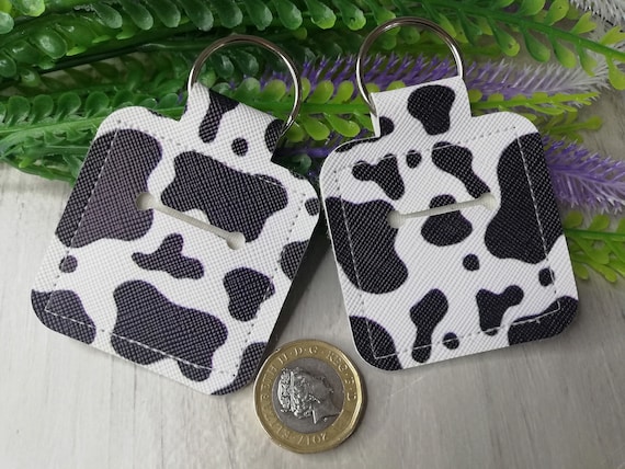Cow Print Coin Holder Keyring Pound Coin Faux Leather Keyring