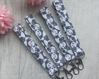 Panda Fabric Wristlet - Wristlet key fob - Key fob keychain - Wrist lanyard - Wristlet with lobster clip - Panda Gift