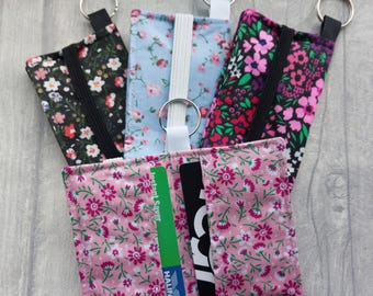 KEYRING Fabric Card Holder Wallet. Can attach to keys, lanyard or bag. Handmade