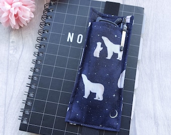 Polar Bear Glasses Holder Bookmark - Wide Bookmark - A5 Planner or Notebook Accessory - Elasticated- Navy Background
