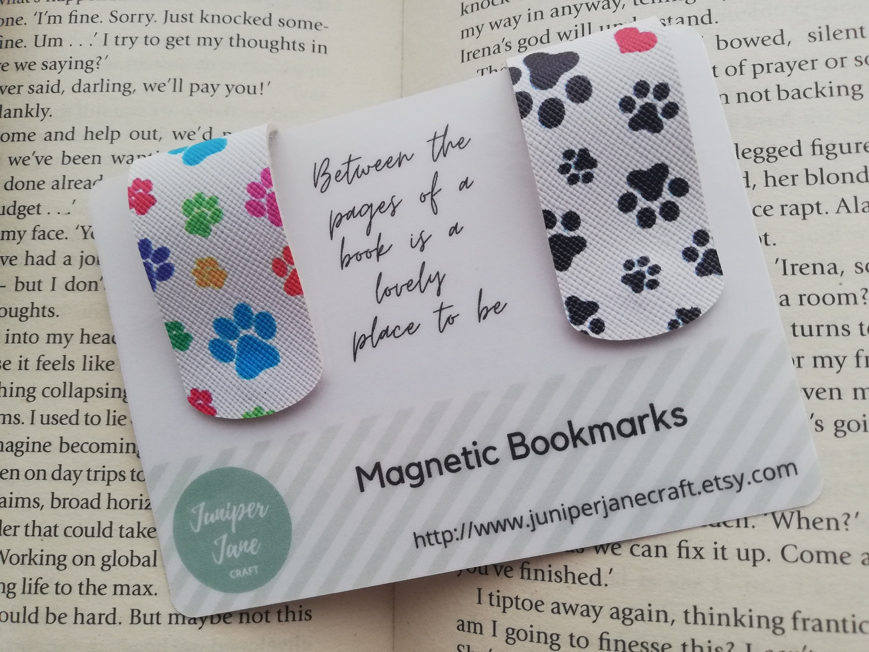 Paw Print Magnetic Bookmark Set: Faux Leather Dog Lover Gift