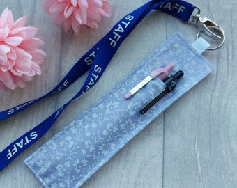 Lilac Fabric Pen Holder for lanyards - Holds 1 or 2 pens or pencils - Handmade from Lilac Floral Fabric -  Teacher Lanyard