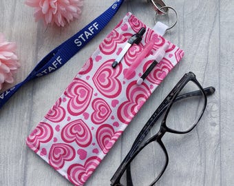 Double Sided Lanyard Glasses and Pen Holder - Handmade from Hearts Fabric - Teacher Lanyard Accessory -  Glasses Holder - Work Gift