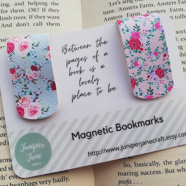 Rose Magnetic Bookmark Set - Vintage Rose Faux Leather Bookmarks - Bookworm Gift - Reader Gift - Stocking filler gift - Rose gift