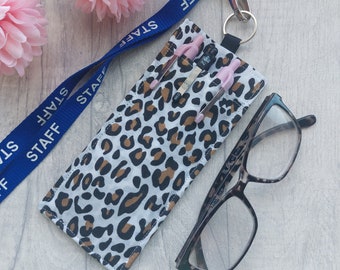 Double Sided Lanyard Glasses and Pen Holder - Handmade from Leopard Print Fabric - Teacher Lanyard Accessory -  Glasses Holder - Work Gift