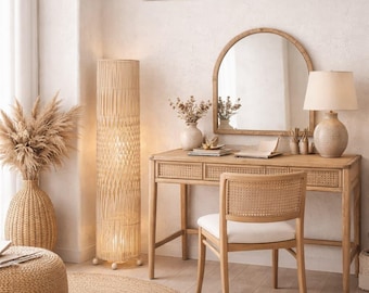 Lampe sur pied rotin naturel chic bohème pas cher en livraison rapide