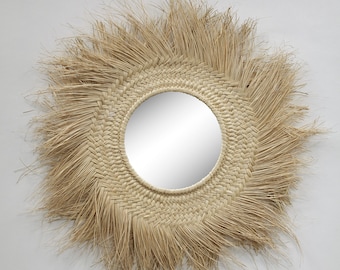 Cheap boho chic natural rattan mirror in fast delivery