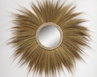 Round mirror in chic natural fiber fast delivery