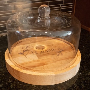 Cake Stand Dome and Butcher Block. Great for sourdough bread. Stunning for cheese or charcuterie at parties and events. Anniversary gift.