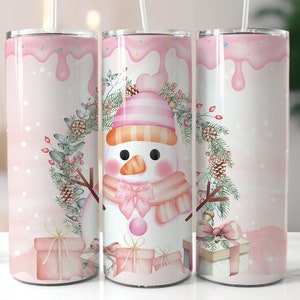 Pink Snowman Christmas Tumbler Wrap 20 oz Png, Snowman Tumbler Sublimation Designs Straight and Tapered, Christmas Skinny Tumbler Wrap PNG