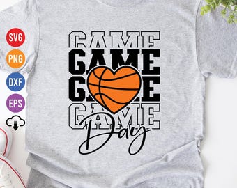 Mamá de baloncesto en el día del partido SVG: Diseño de corazón (Descarga digital)