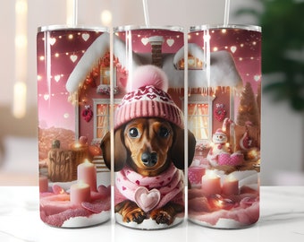 Embalagem para copo Valentine Dachshund de 20 onças: PNG sem costura (download digital)