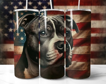 Embalagem para copo com a bandeira patriótica dos EUA Pitbull: Bandeira americana vintage 20 oz PNG (download digital)