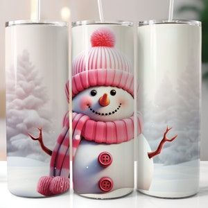 Pink Snowman Christmas Tumbler Wrap 20 oz Png, Snowman Tumbler Sublimation Designs Straight and Tapered, Christmas Skinny Tumbler Wrap PNG