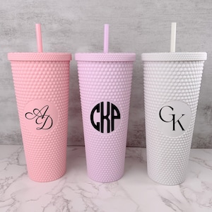 Customizable Studded Tumbler with Initials for Women Personalized Tumbler for Woman Tumbler Custom Large Acrylic Tumbler with Lid and Straw