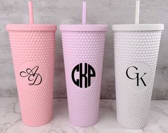 Customizable Studded Tumbler with Initials for Women Personalized Tumbler for Woman Tumbler Custom Large Acrylic Tumbler with Lid and Straw