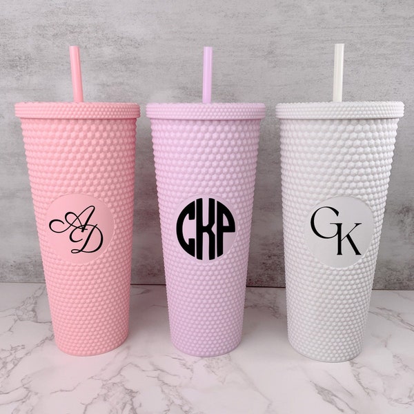 Customizable Studded Tumbler with Initials for Women Personalized Tumbler for Woman Tumbler Custom Large Acrylic Tumbler with Lid and Straw