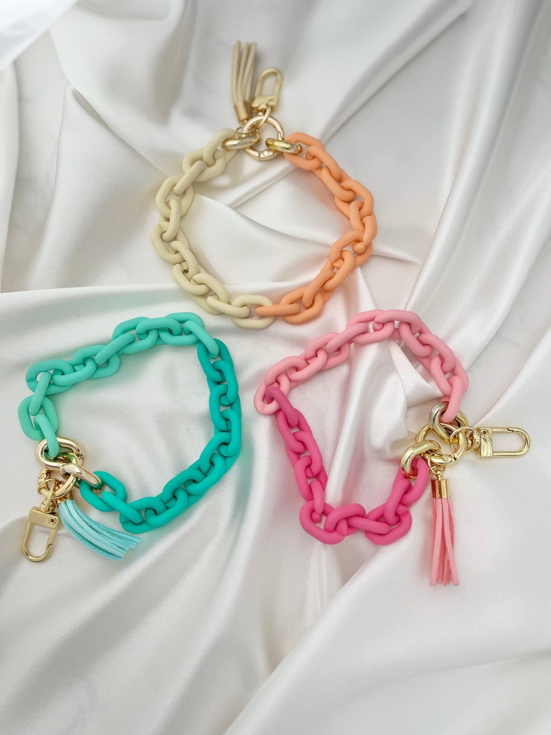 Key Chain Link Wristlet Bangle Key Ring Cute Boho Keychain Wristlet Key ...