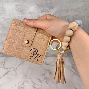 Customizable Beaded Wristlet for Women Keychain with Wallet Key Chain Bangle with Wallet ID Holder Keychain Faux Women Leather Wallet Women